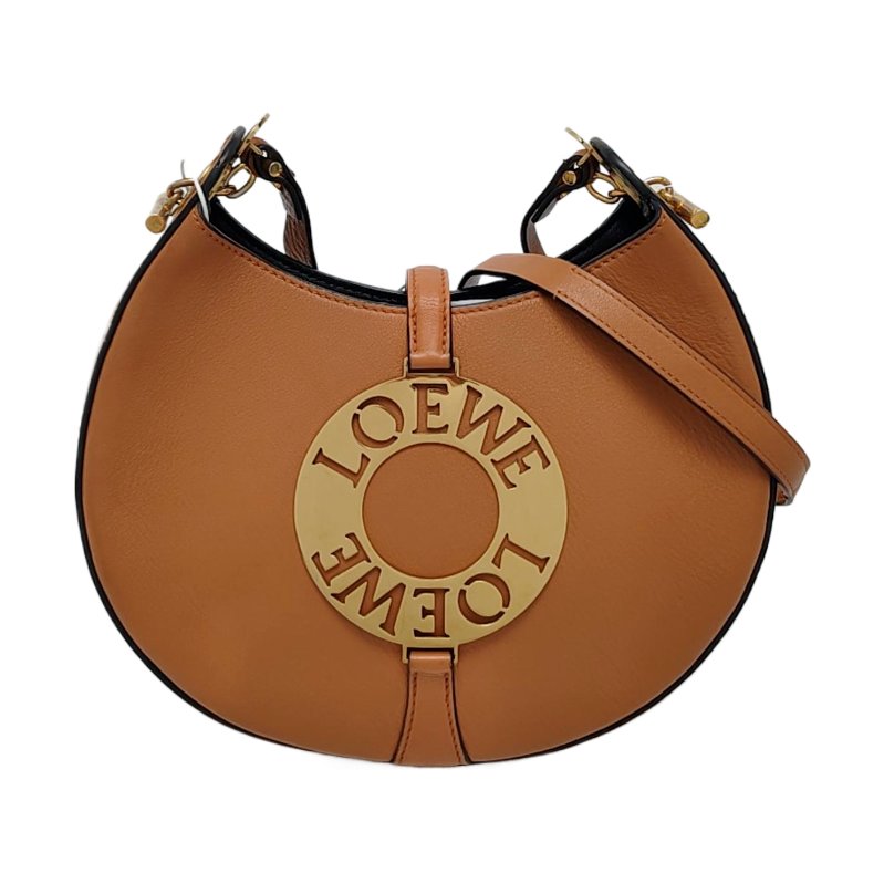 LOEWE Joyce棕色牛皮單肩包斜挎包金色五金可拆卸肩帶-0