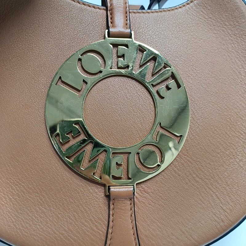 LOEWE Joyce棕色牛皮單肩包斜挎包金色五金可拆卸肩帶-9