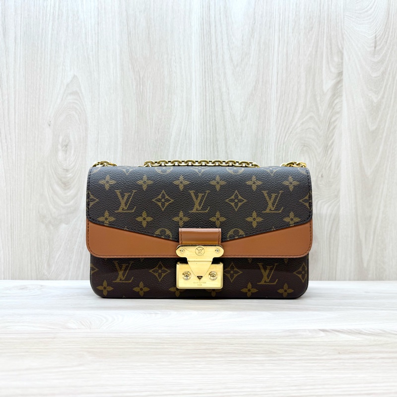 LV原花拼焦糖牛皮 Marceau 下蓋肩背包M46127-0