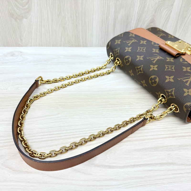 LV原花拼焦糖牛皮 Marceau 下蓋肩背包M46127-10