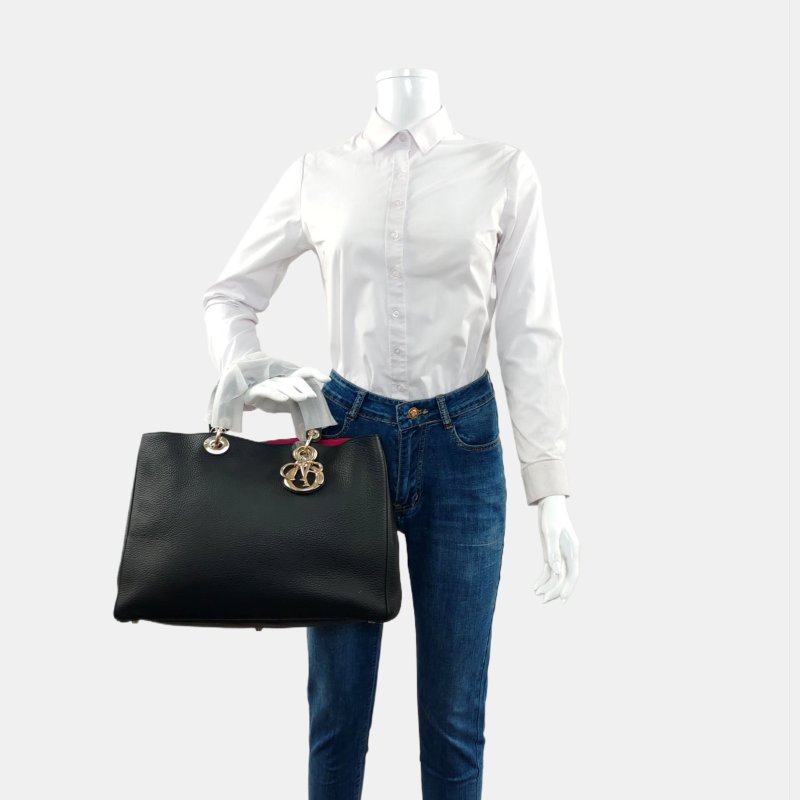 DIOR Diorissimo大號黑色牛皮手提包單肩包斜挎包金色五金-1