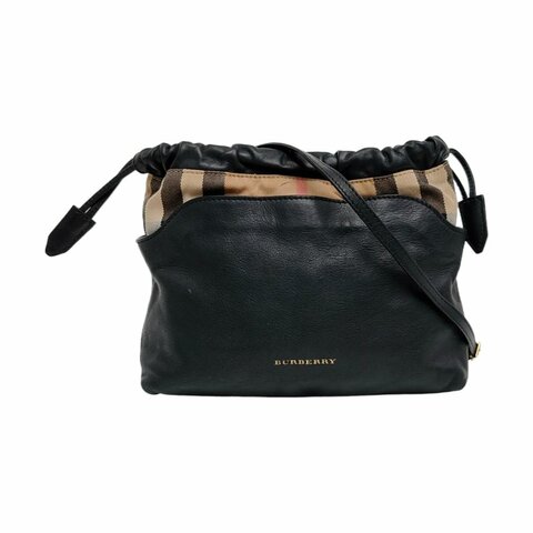 BURBERRY黑色牛皮單肩包斜挎包金色五金可拆卸肩帶