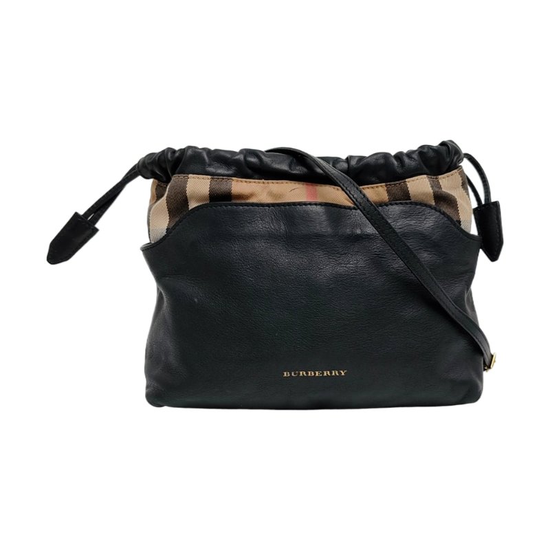 BURBERRY黑色牛皮單肩包斜挎包金色五金可拆卸肩帶-0