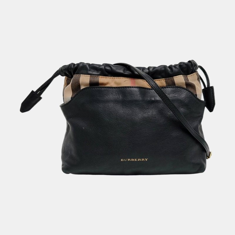 BURBERRY黑色牛皮單肩包斜挎包金色五金可拆卸肩帶-7