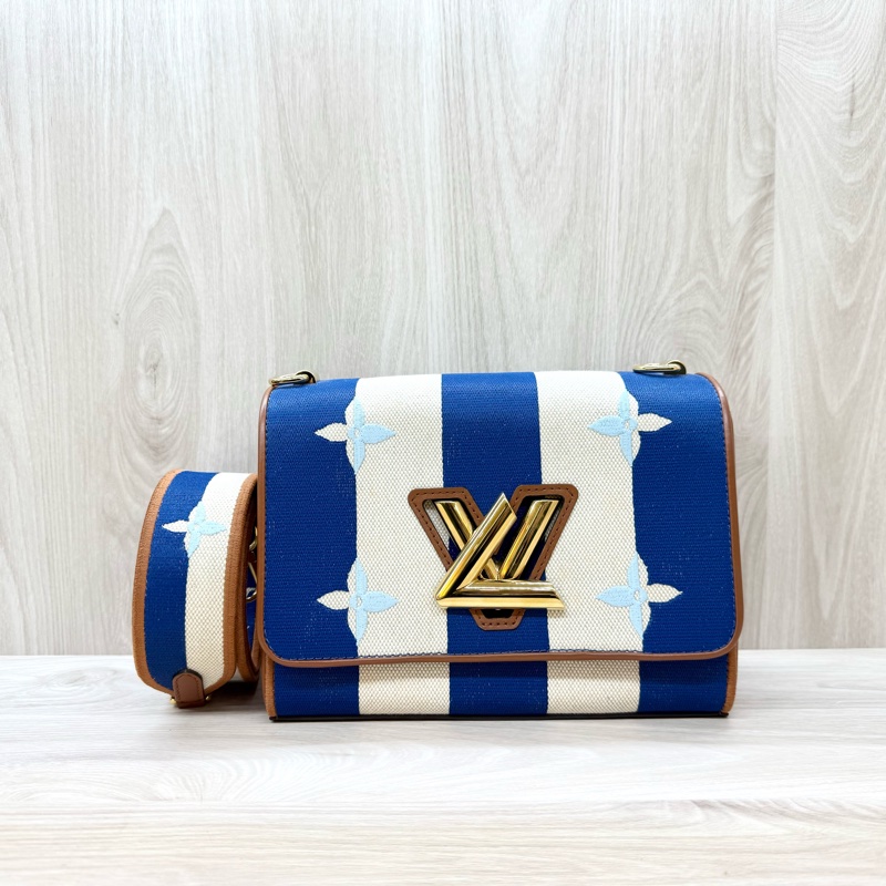 LV藍白帆布拚棕牛皮TwistMM側背包M57659-0