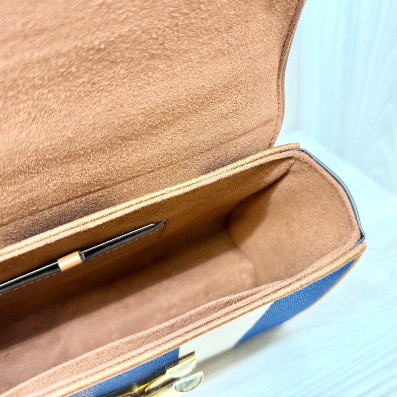 LV藍白帆布拚棕牛皮TwistMM側背包M57659-9