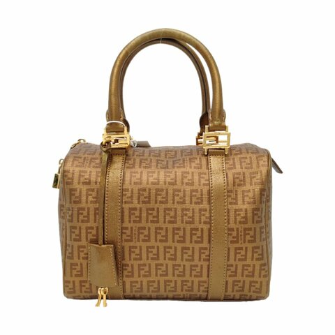 FENDI金色塗層帆布雙F手提包金色五金