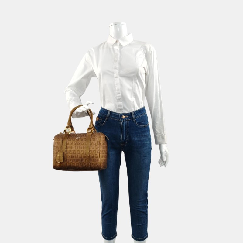 FENDI金色塗層帆布雙F手提包金色五金-1