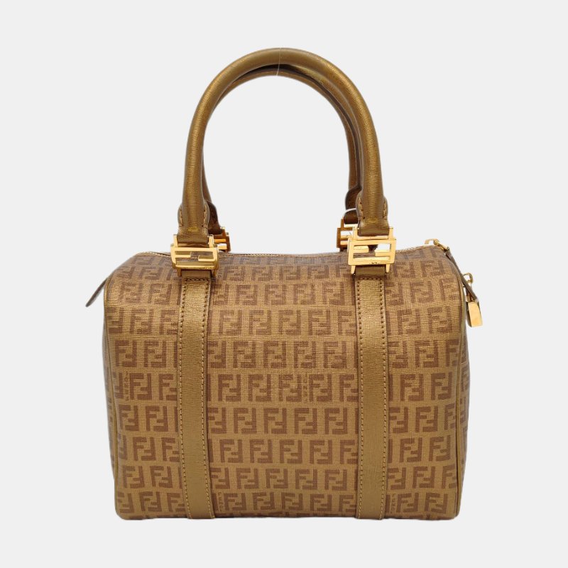 FENDI金色塗層帆布雙F手提包金色五金-4