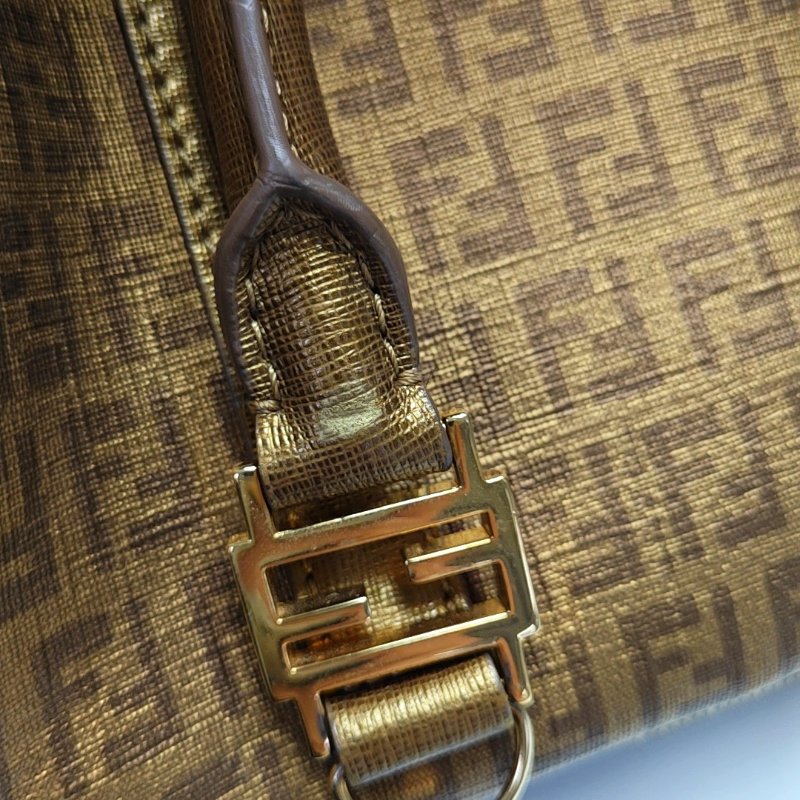 FENDI金色塗層帆布雙F手提包金色五金-10