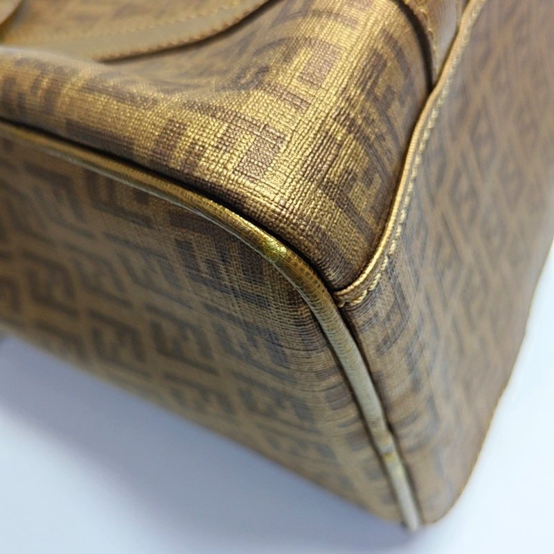 FENDI金色塗層帆布雙F手提包金色五金-11