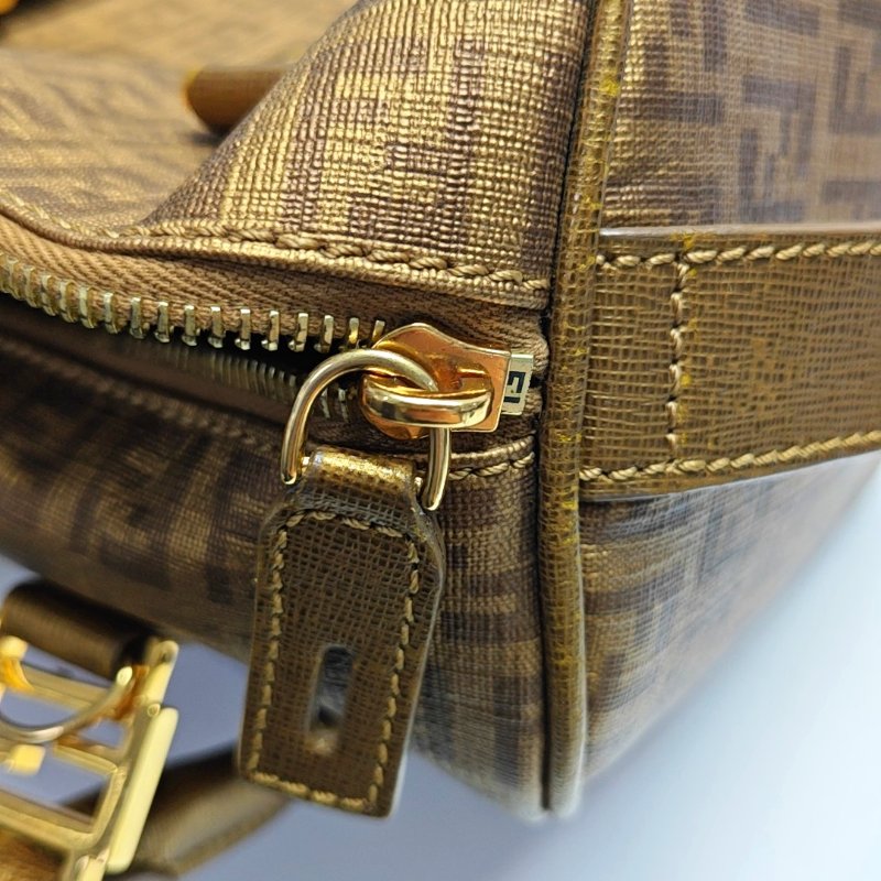 FENDI金色塗層帆布雙F手提包金色五金-13