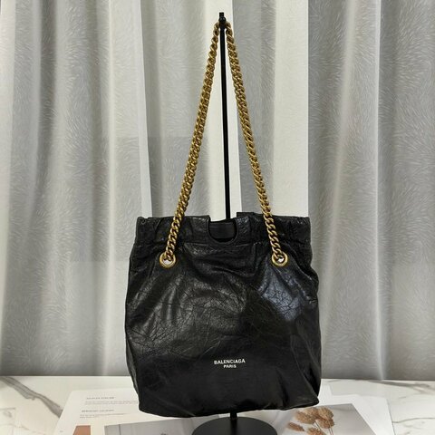 Balenciaga Crush復古小牛皮托特包 - 小號黑金