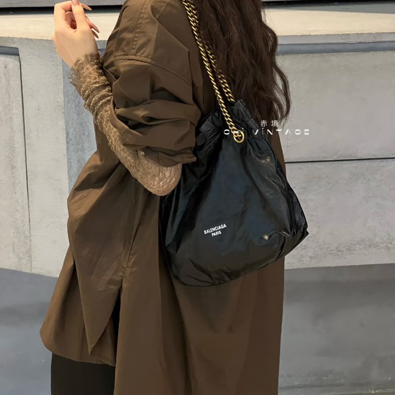 Balenciaga Crush復古小牛皮托特包 - 小號黑金-1