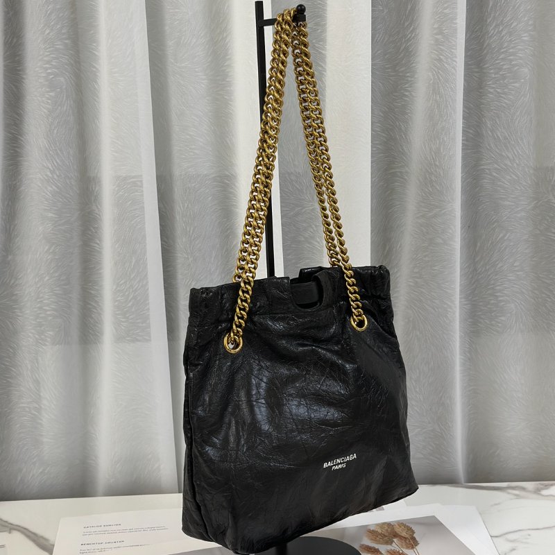 Balenciaga Crush復古小牛皮托特包 - 小號黑金-2