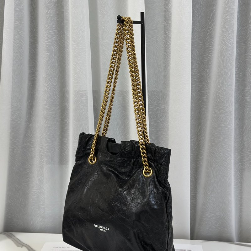 Balenciaga Crush復古小牛皮托特包 - 小號黑金-3