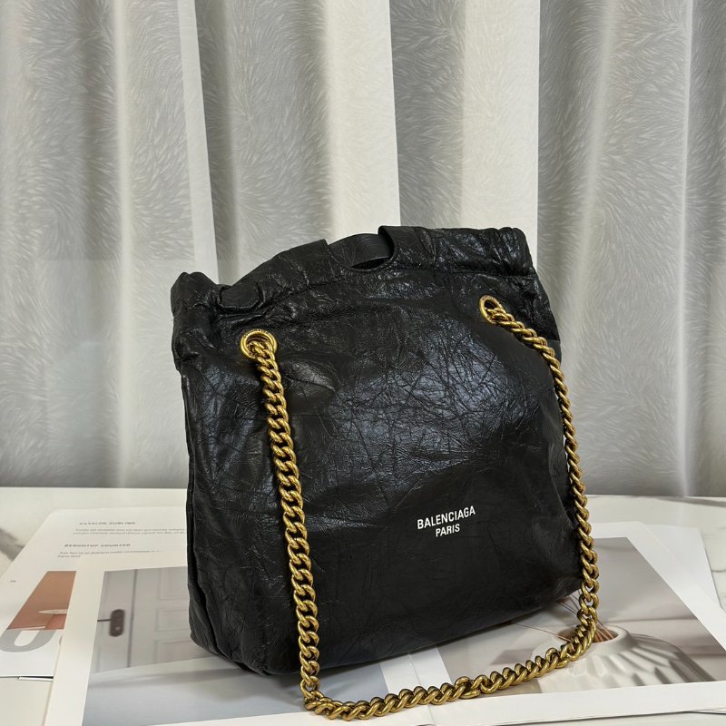 Balenciaga Crush復古小牛皮托特包 - 小號黑金-4