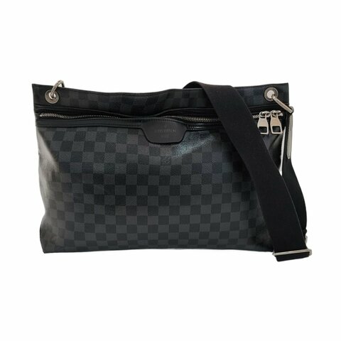 LOUIS VUITTON HUNTER中號灰色塗層帆布棋盤格單肩包手提包銀色五金