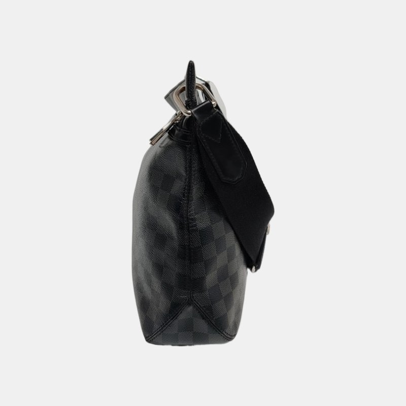 LOUIS VUITTON HUNTER中號灰色塗層帆布棋盤格單肩包手提包銀色五金-2