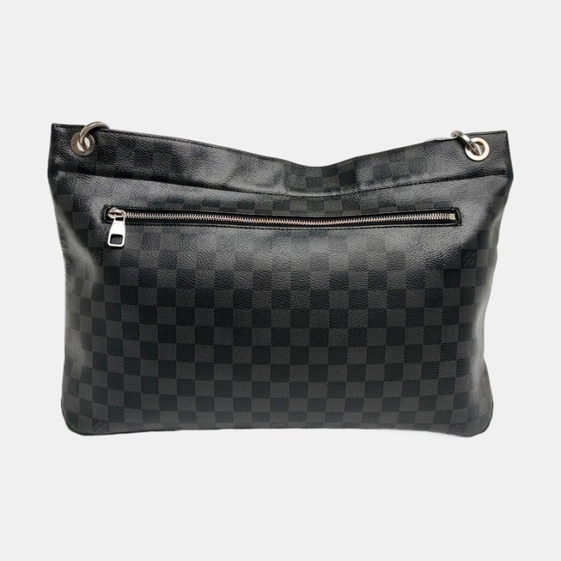 LOUIS VUITTON HUNTER中號灰色塗層帆布棋盤格單肩包手提包銀色五金-4