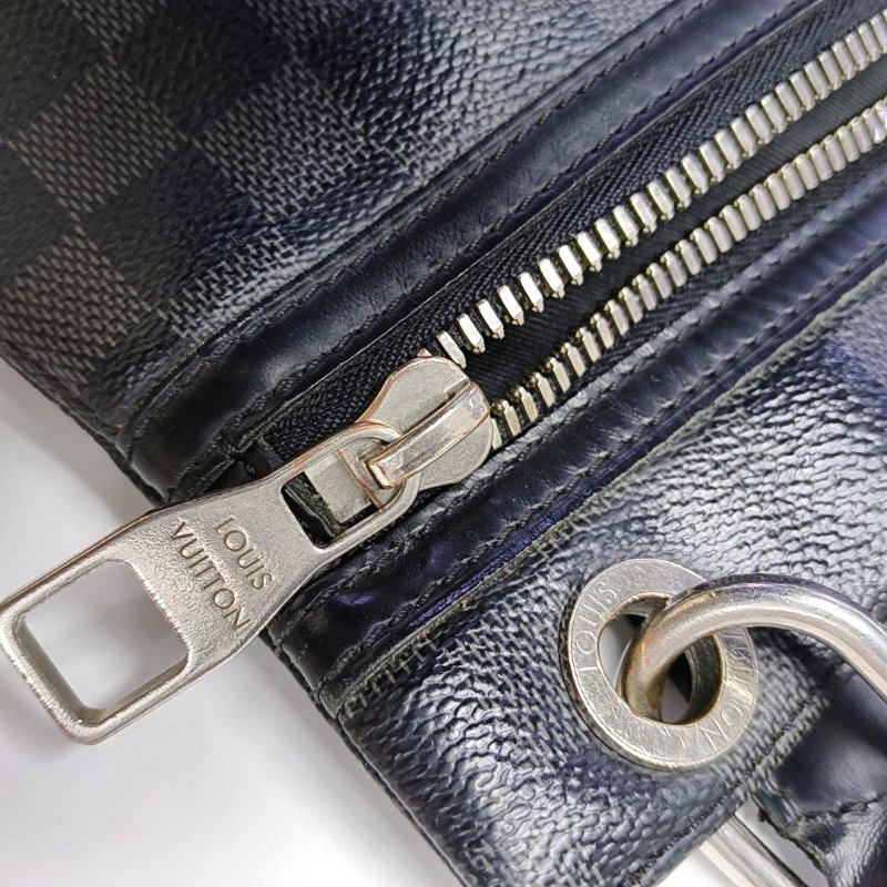 LOUIS VUITTON HUNTER中號灰色塗層帆布棋盤格單肩包手提包銀色五金-10
