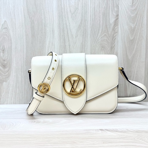 LV米白牛皮金釦下蓋Pont9 PM斜背包M55950