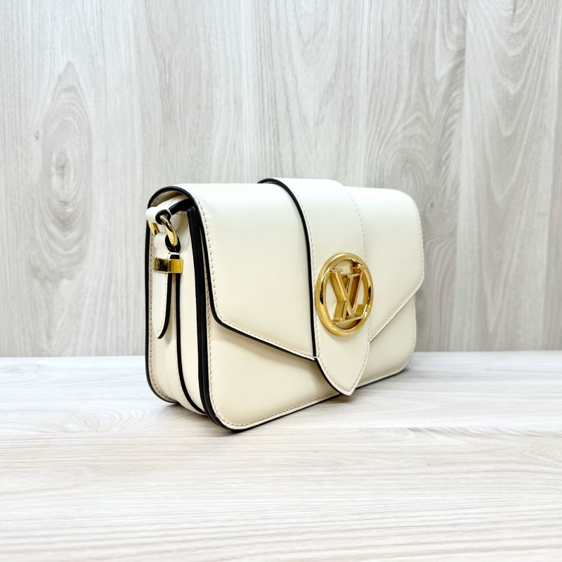LV米白牛皮金釦下蓋Pont9 PM斜背包M55950-2