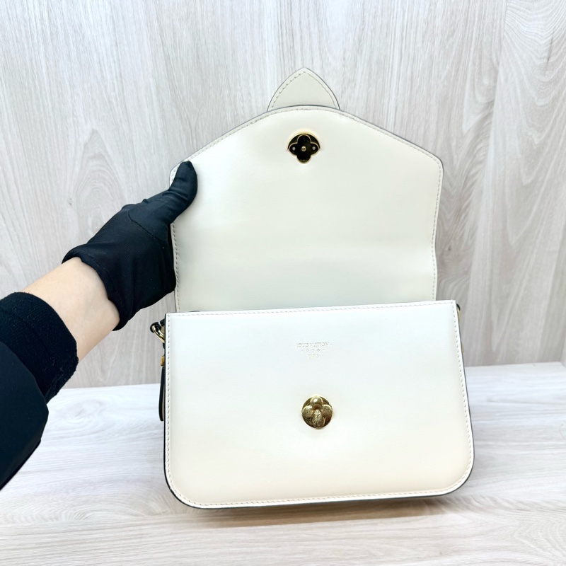 LV米白牛皮金釦下蓋Pont9 PM斜背包M55950-6