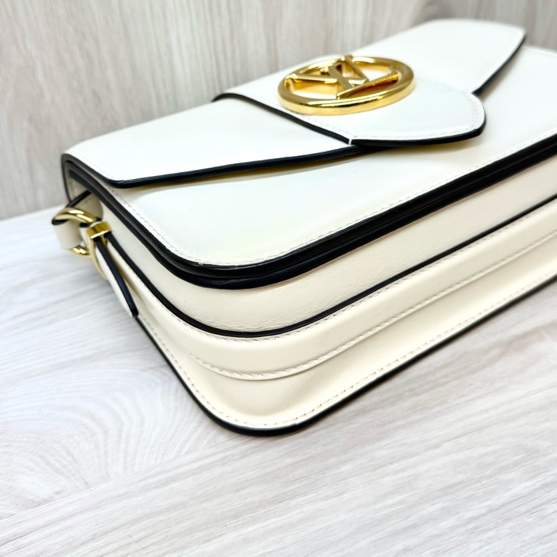 LV米白牛皮金釦下蓋Pont9 PM斜背包M55950-14