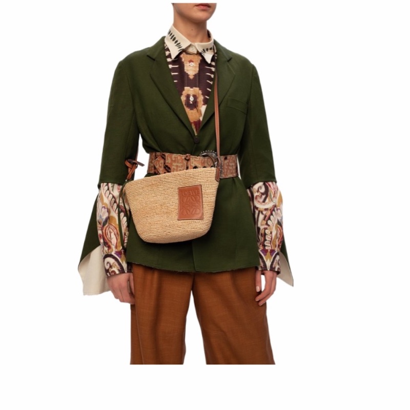 Loewe 女士 Pochette 酒椰纖維和牛皮革手提包均碼碼常規、27 X 11 X 17 CM-4