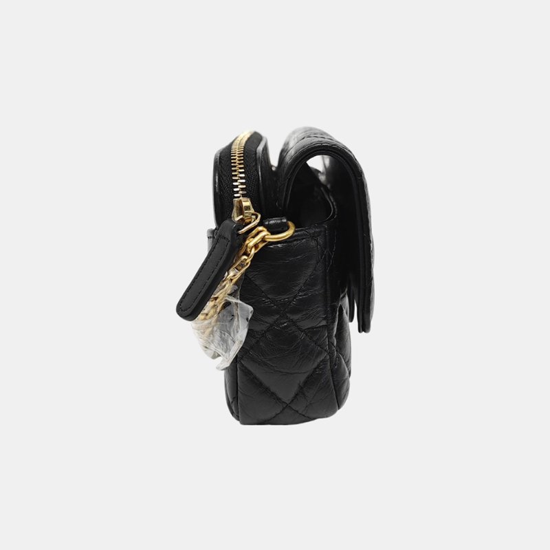 CHANEL 2.55 黑色牛皮菱格紋絎縫單肩包斜挎包 金色五金 9.8新-3