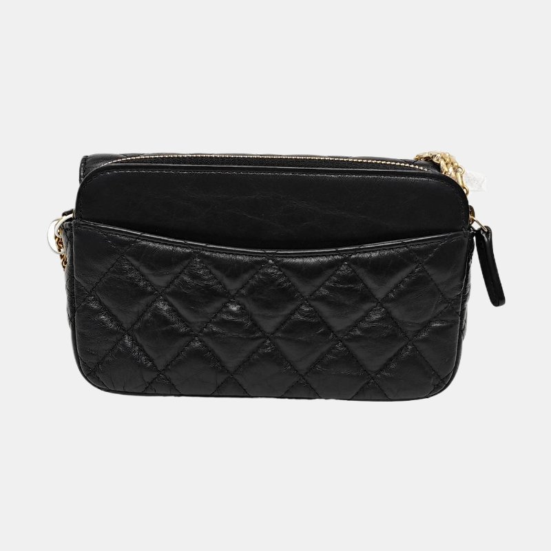 CHANEL 2.55 黑色牛皮菱格紋絎縫單肩包斜挎包 金色五金 9.8新-4