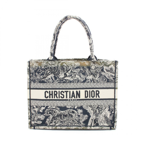 Dior BOOK TOTE 中型手提包，帆布材質，海軍藍/米色，二手，女士款，帶品牌標誌