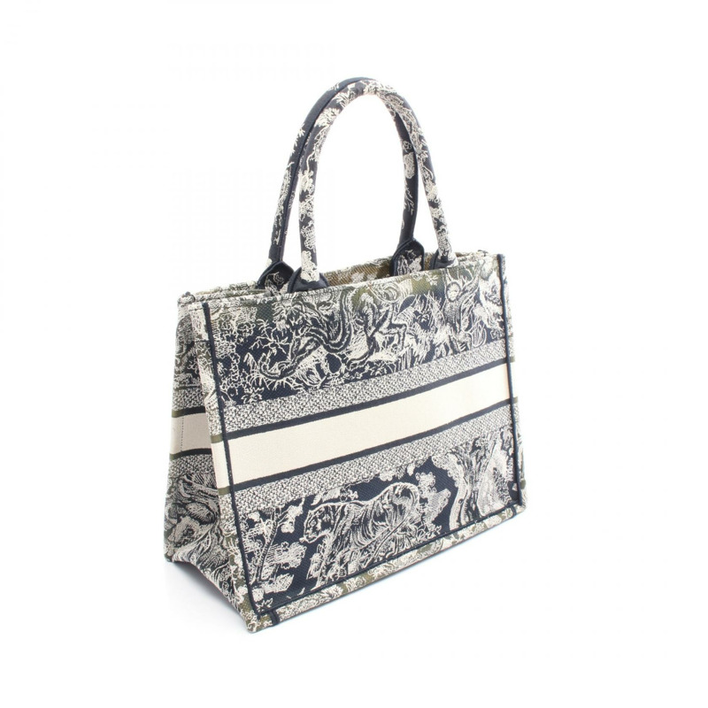 Dior BOOK TOTE 中型手提包,帆布材質,海軍藍/米色,二手,女士款,帶品牌標誌-1