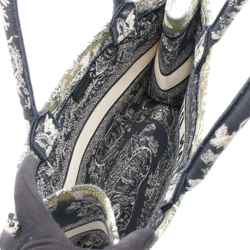 Dior BOOK TOTE 中型手提包,帆布材質,海軍藍/米色,二手,女士款,帶品牌標誌-2