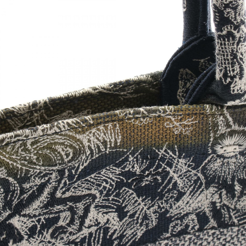 Dior BOOK TOTE 中型手提包,帆布材質,海軍藍/米色,二手,女士款,帶品牌標誌-5