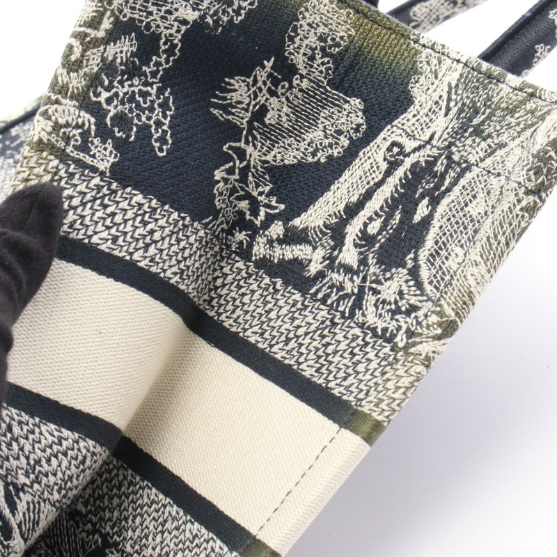 Dior BOOK TOTE 中型手提包,帆布材質,海軍藍/米色,二手,女士款,帶品牌標誌-7