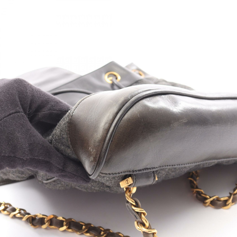香奈兒雙肩包，羊皮材質，灰色/黑色，二手女款-3