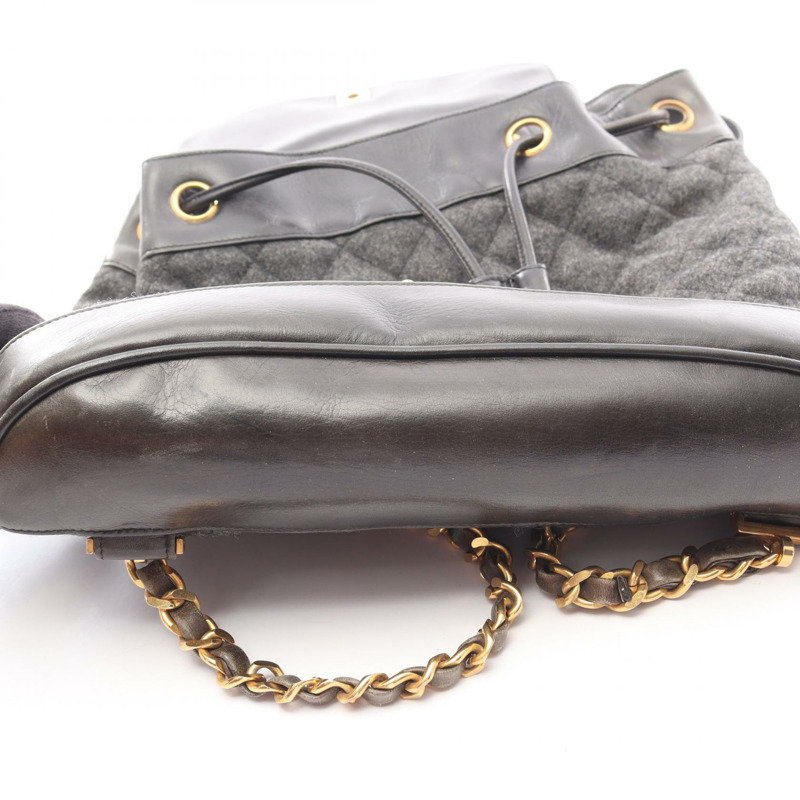 香奈兒雙肩包，羊皮材質，灰色/黑色，二手女款-4