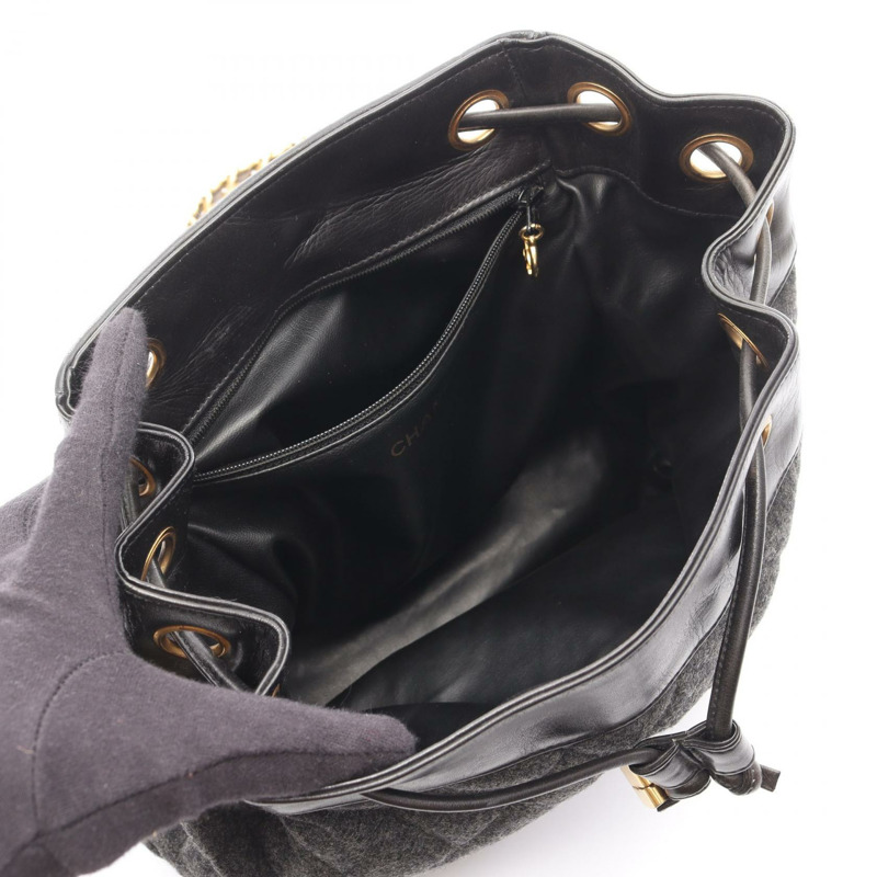 香奈兒雙肩包，羊皮材質，灰色/黑色，二手女款-8