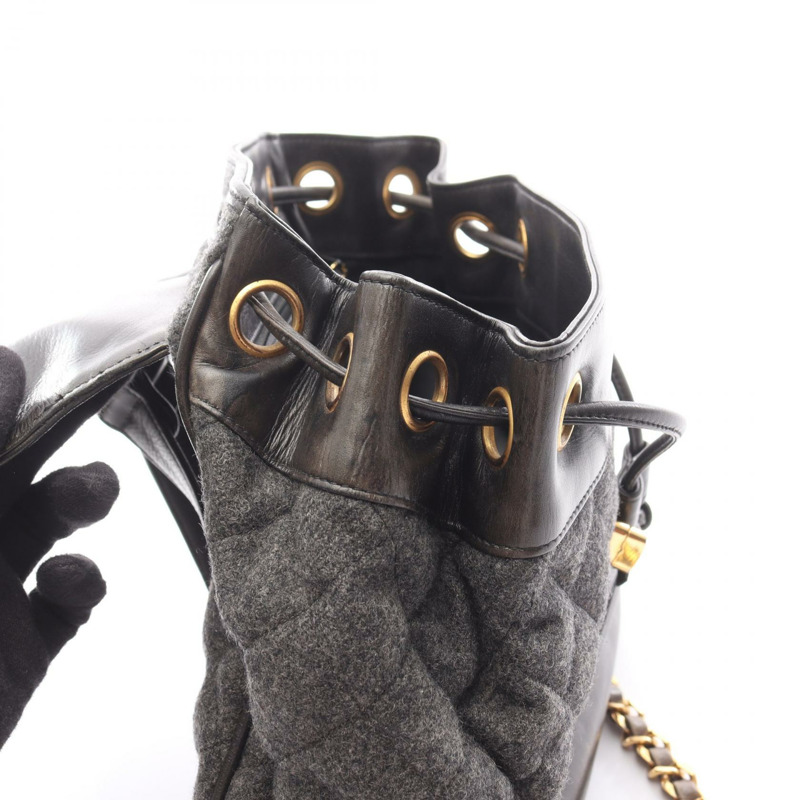 香奈兒雙肩包，羊皮材質，灰色/黑色，二手女款-13