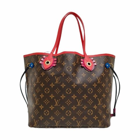 LOUIS VUITTON NEVERFULL中號棕色塗層帆布老花印花購物袋單肩包手提包金色五金
