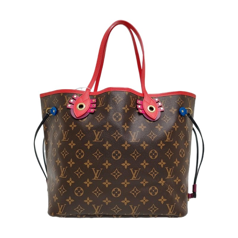 LOUIS VUITTON NEVERFULL中號棕色塗層帆布老花印花購物袋單肩包手提包金色五金-0