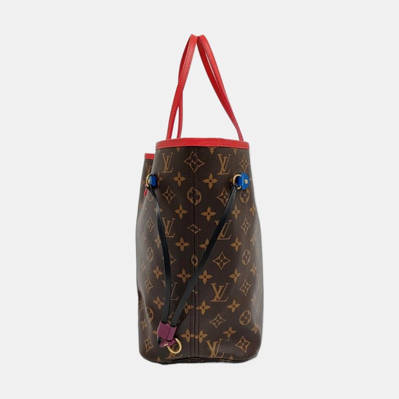LOUIS VUITTON NEVERFULL中號棕色塗層帆布老花印花購物袋單肩包手提包金色五金-2