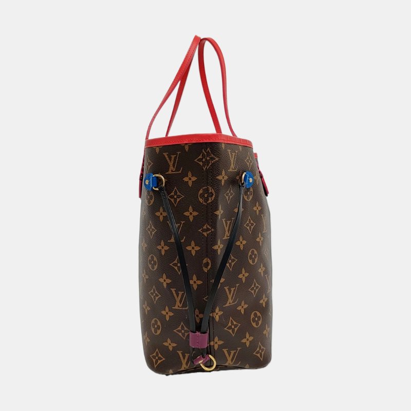 LOUIS VUITTON NEVERFULL中號棕色塗層帆布老花印花購物袋單肩包手提包金色五金-3