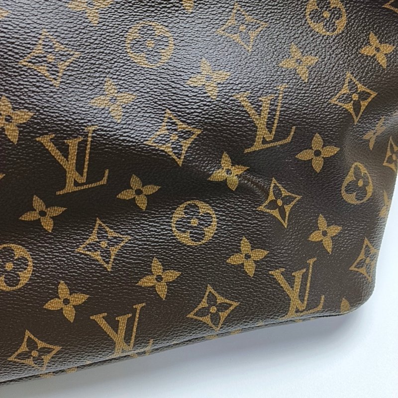 LOUIS VUITTON NEVERFULL中號棕色塗層帆布老花印花購物袋單肩包手提包金色五金-7