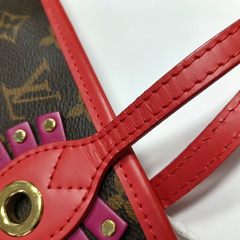 LOUIS VUITTON NEVERFULL中號棕色塗層帆布老花印花購物袋單肩包手提包金色五金-12