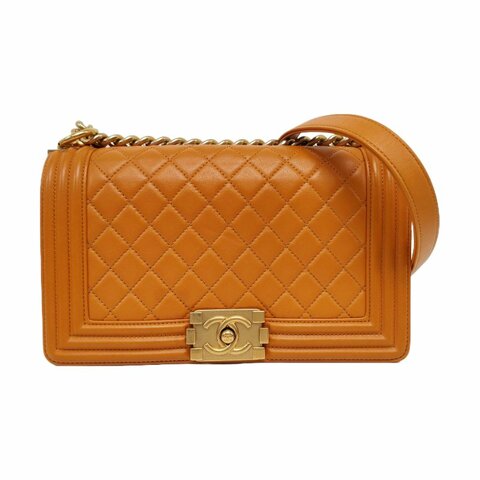 CHANEL黃色羊皮單肩包金色五金23開可拆卸肩