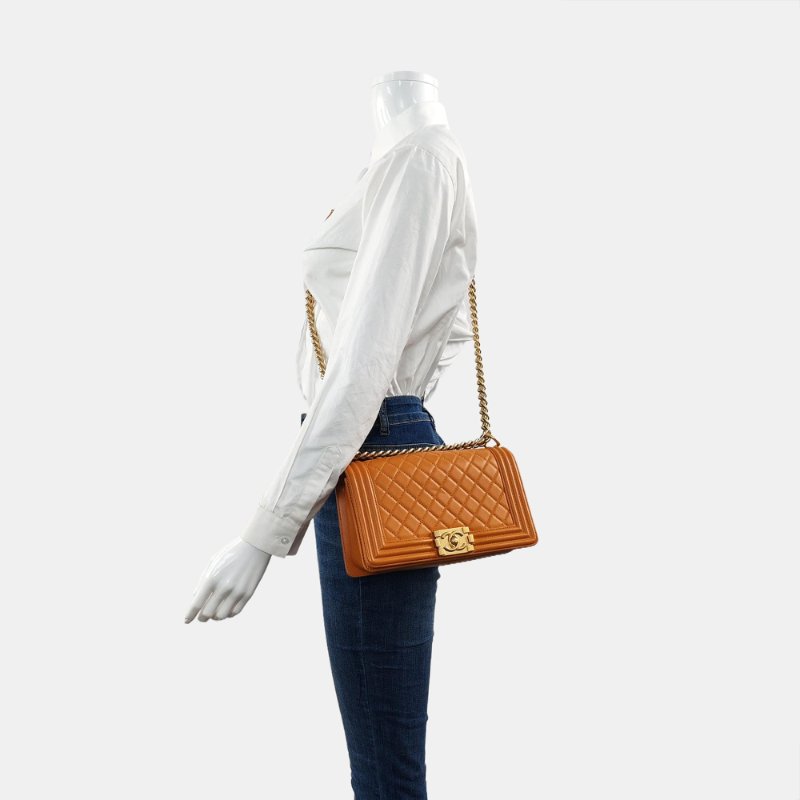 CHANEL黃色羊皮單肩包金色五金23開可拆卸肩-1