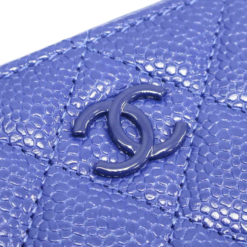 藍色 菱格紋 荔枝紋 牛皮 ZIP 拉鍊 長夾 無卡【CHANEL 香奈兒】-15